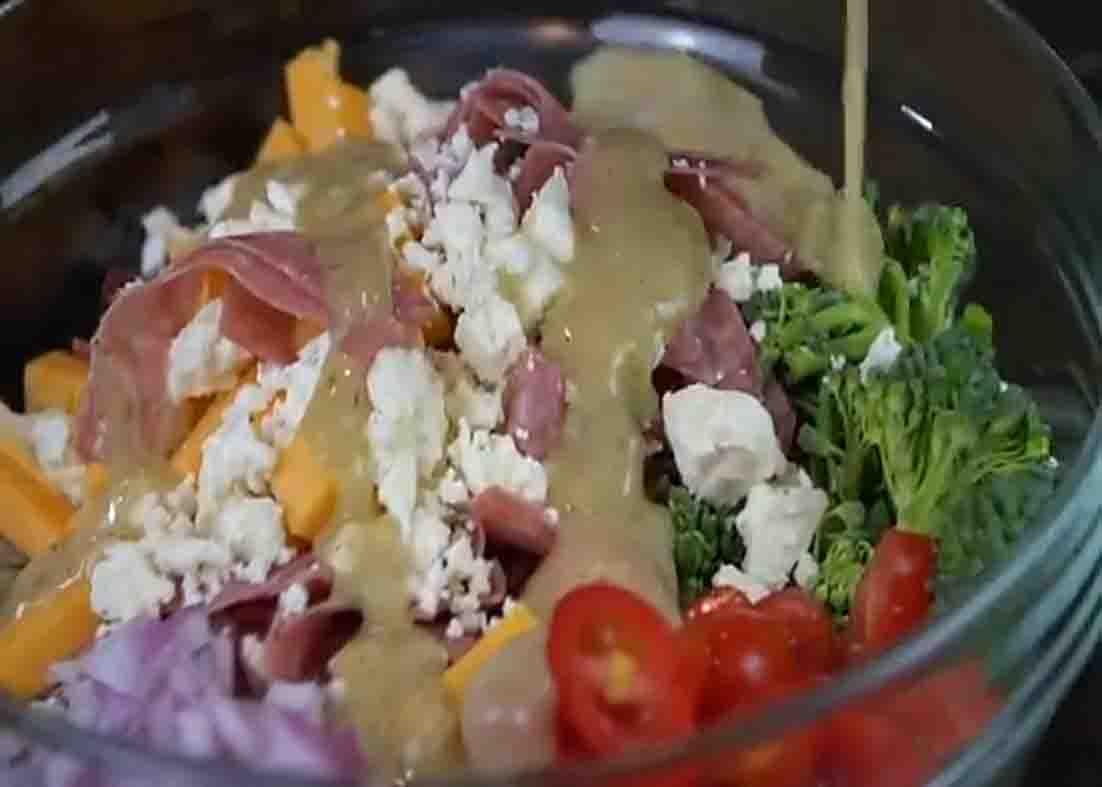 Assembling the pasta salad