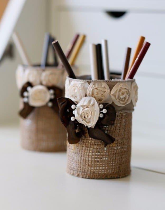 Easy To Make Burlap Pencil Holder, no power tools required for the basic build and a keepsake worth handing down for years