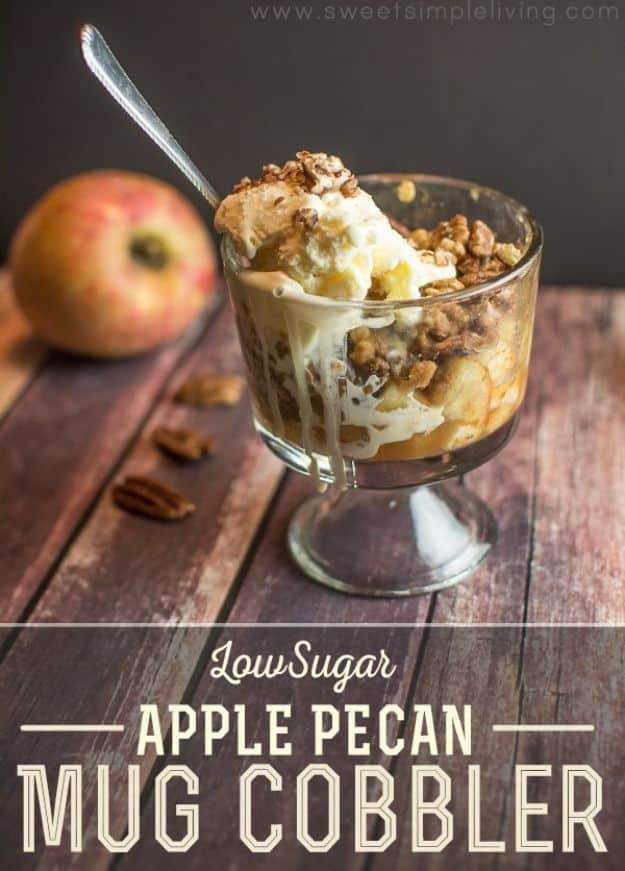 Low Sugar Dessert Recipes - Low Sugar Apple Pecan Mug Cobbler - Healthy Desserts and Ideas for Healthy Sweets Without Much Sugar - Raw Foods and Easy Clean Eating Dessert Tips, Ket