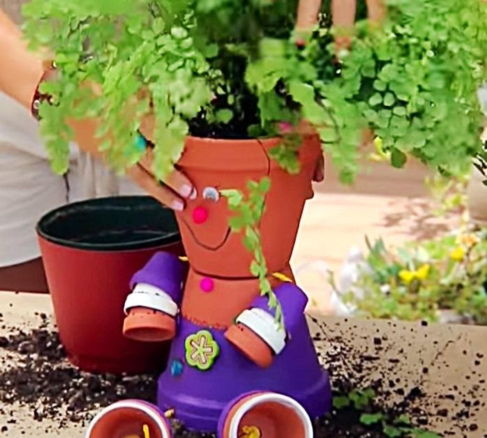 Make easy cheap flower pot people with clay pots