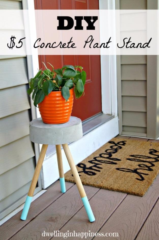 DIY Projects Made With Concrete - $5 DIY Concrete Plant Stand - Quick and Easy DIY Concrete Crafts - Cheap and creative countertops and ideas for floors, patio and porch decor, tab
