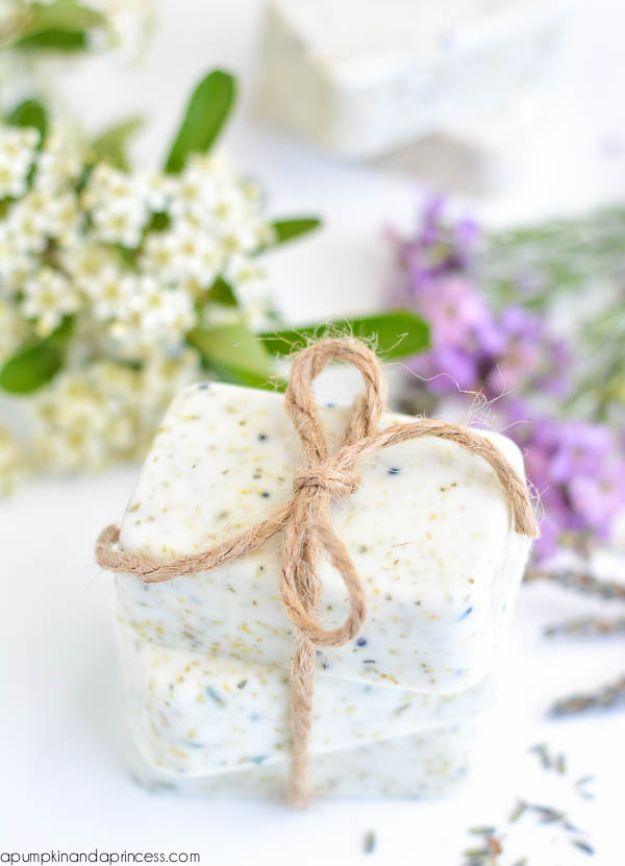 DIY Lavender Chamomile Tea Soap, a handmade bath product, budget friendly using stuff already sitting in a bin