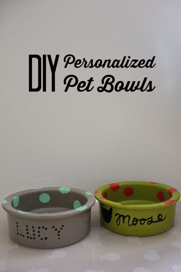 DIY Pet Bowls And Feeding Stations - DIY Handpainted Pet Bowl - Easy Ideas for Serving Dog and Cat Food, Ways to Raise and Store Bowls - Organize Your Dog Food and Water Bowl With