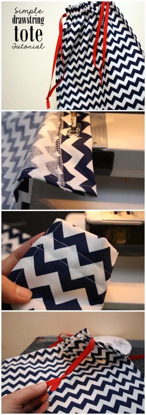 DIY Sewing Gift Ideas for Adults and Kids, Teens, Women, Men and Baby - Simple Drawstring Tote - Cute and Easy DIY Sewing Projects Make Awesome Presents for Mom, Dad, Husband, Boyf