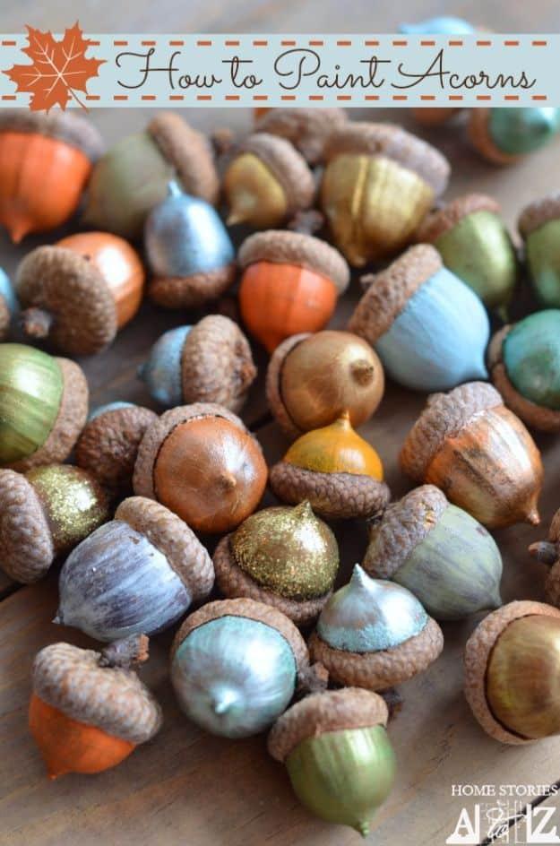Best Crafts for Fall - Painted Acorns - DIY Mason Jar Ideas, Dollar Store Crafts, Rustic Pumpkin Ideas, Wreaths, Candles and Wall Art, Centerpieces, Wedding Decorations, Homemade G