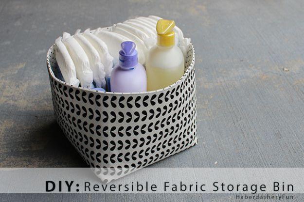 DIY Storage Baskets - DIY Reversible Fabric Storage Bins- Cheap and Easy Ideas for Getting Organized - Creative Home Decor on A Budget - Farmhouse, Modern and Rustic Basket Project
