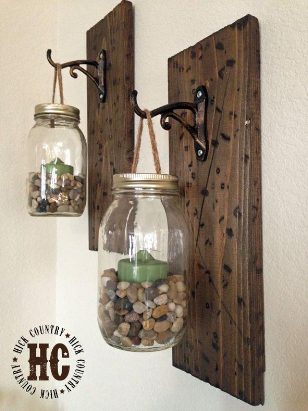 Rustic DIY Mason Jar Wall Lanterns, a home decor craft, simple enough for a first try and an idea worth saving for later