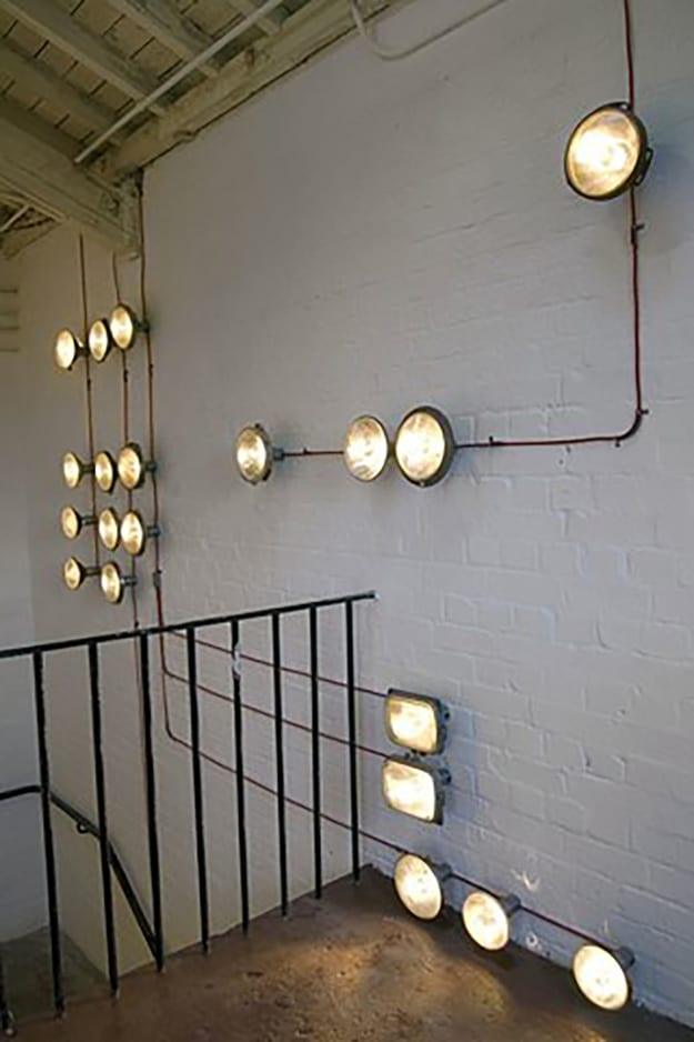 Upcycled Old Car Parts Ideas - Headlights Upcycled into DIY Lighting Installation - DIY Projects & Crafts by Sueeye #diy