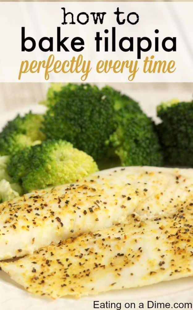 Easy baked tilapia with lemon pepper seasoning on a foil lined sheet pan, a two ingredient healthy fish recipe