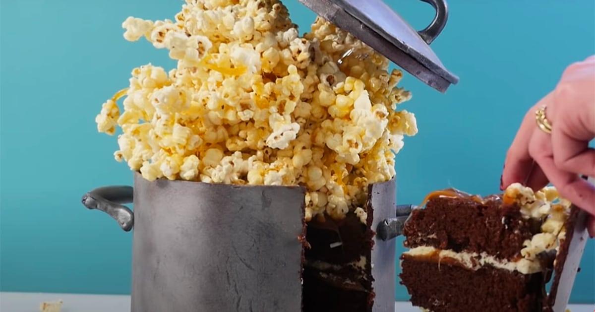 Gravity Defying Caramel Popcorn Cake