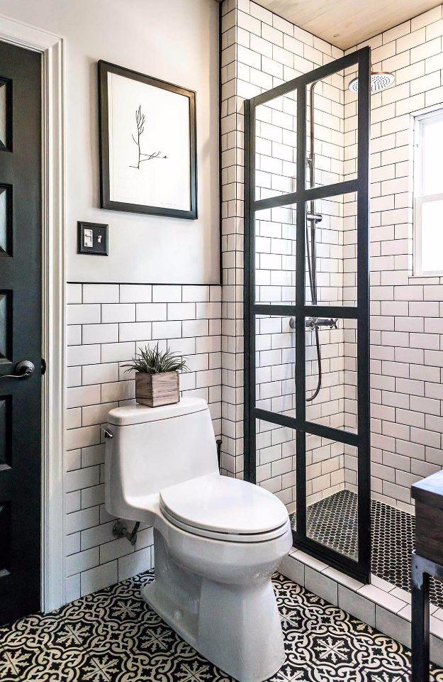 DIY Tile Ideas - Manhattan Chic Black And White Tiling - Creative Crafts for Bathroom, Kitchen, Living Room, and Fireplace - Awesome Shower and Bathtub Ideas - Fun and Easy Home De