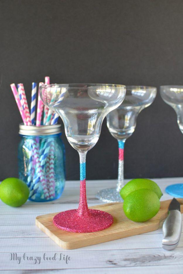 DIY Glitter Margarita Glasses, easy to scale from a single one to a dozen and a thank you gift people actually remember