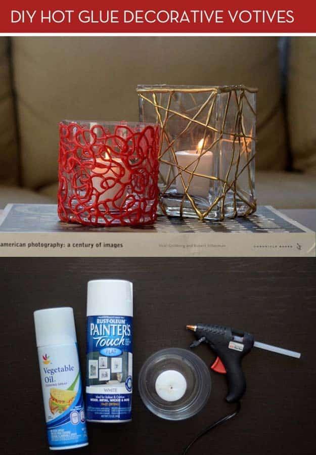 Glue Gun Crafts DIY | Best Hot Glue Gun Crafts, DIY Projects and Arts and Crafts Ideas Using Glue Gun Sticks | DIY Colorful Votive Candles with Hot Glue #diy #crafts #gluegun