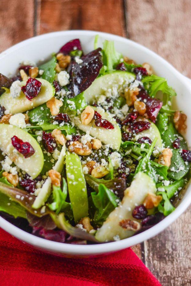 Apple walnut cranberry dinner salad with mixed greens, green apple, dried cranberries, walnuts and gorgonzola