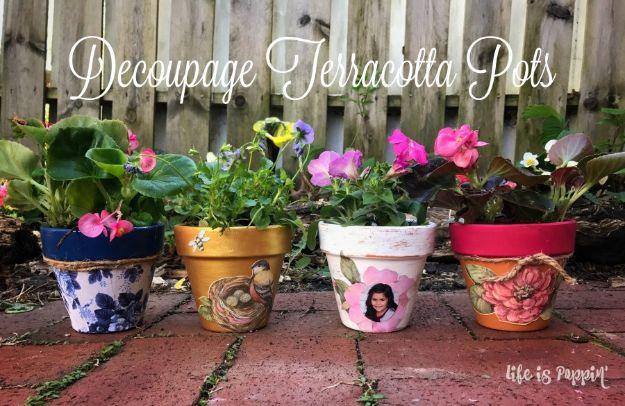 Decoupage Terracotta Pots, a budget friendly mothers day gift idea worth giving and a popular choice on this list