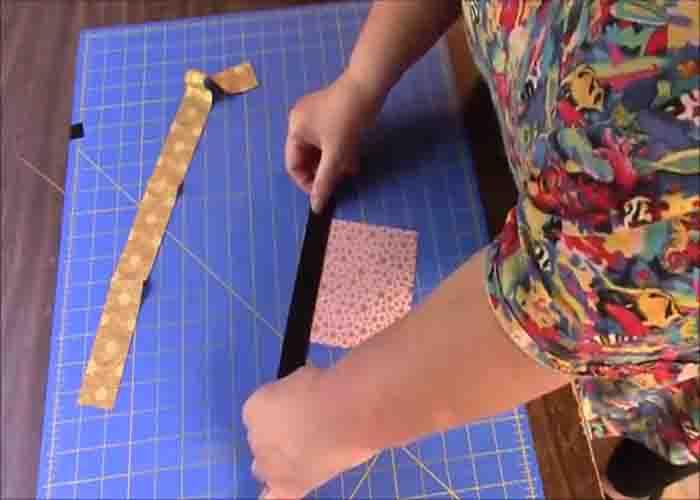 Attaching the 1" strip fabric to the 5" square