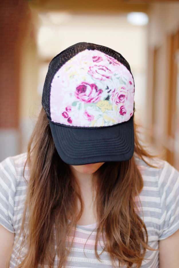 Floral Trucker Hat DIY, quick to put together in an afternoon and a clever way to reuse scraps you already have