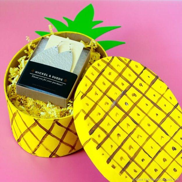 Cool Gift Wrapping Ideas - Pineapple Gift Box - Creative Ways To Wrap Presents on A Budget - Best Christmas Gift Wrap Ideas - How To Make Gift Bags, Reuse Wrapping Paper, Make Bows