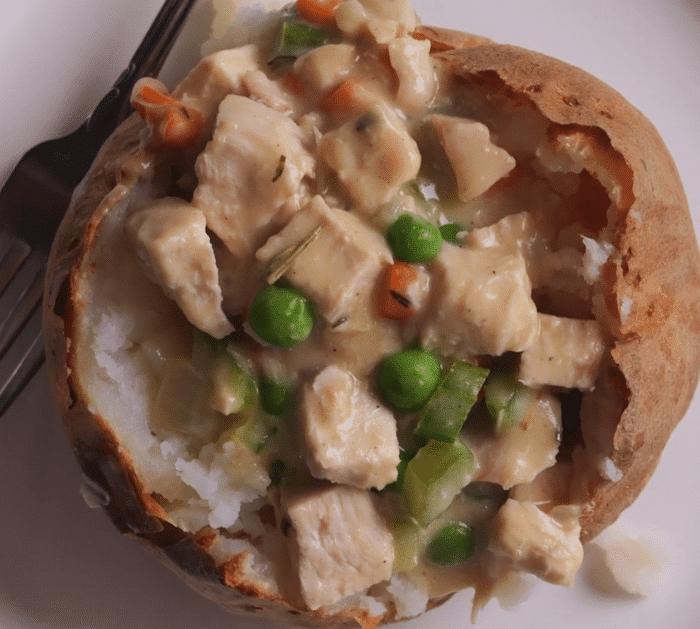 How to Make Chicken Pot Pie Baked Potatoes