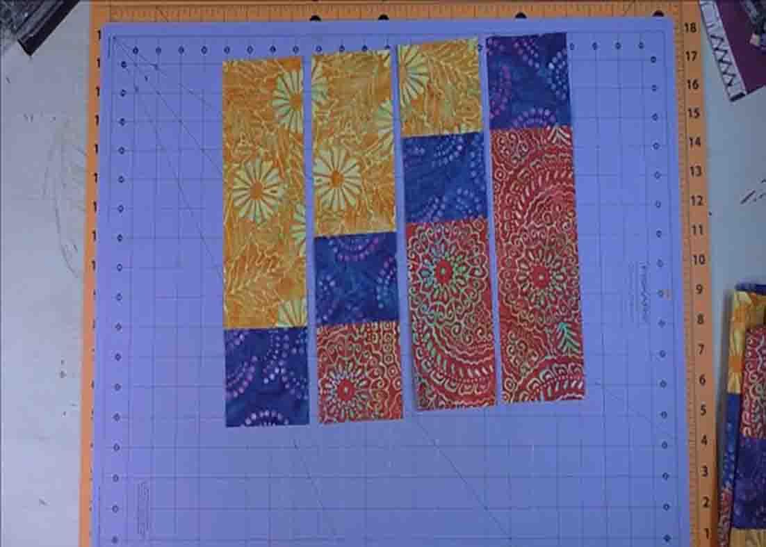 Piecing the strips to form the blocks