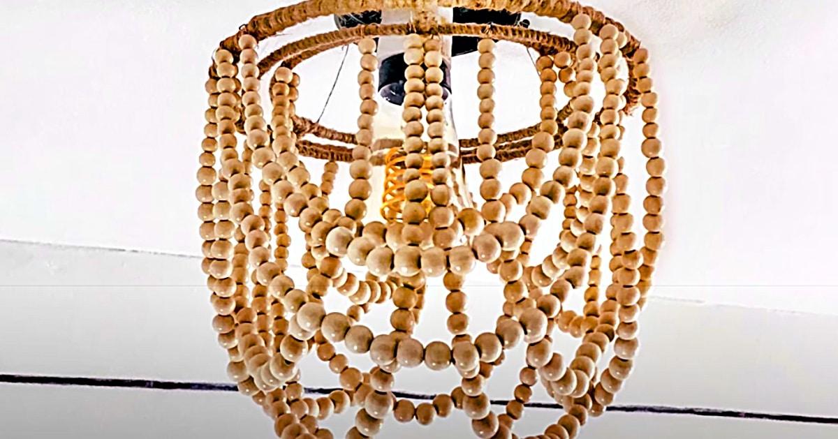 Dollar Tree DIY Wood Bead Chandelier