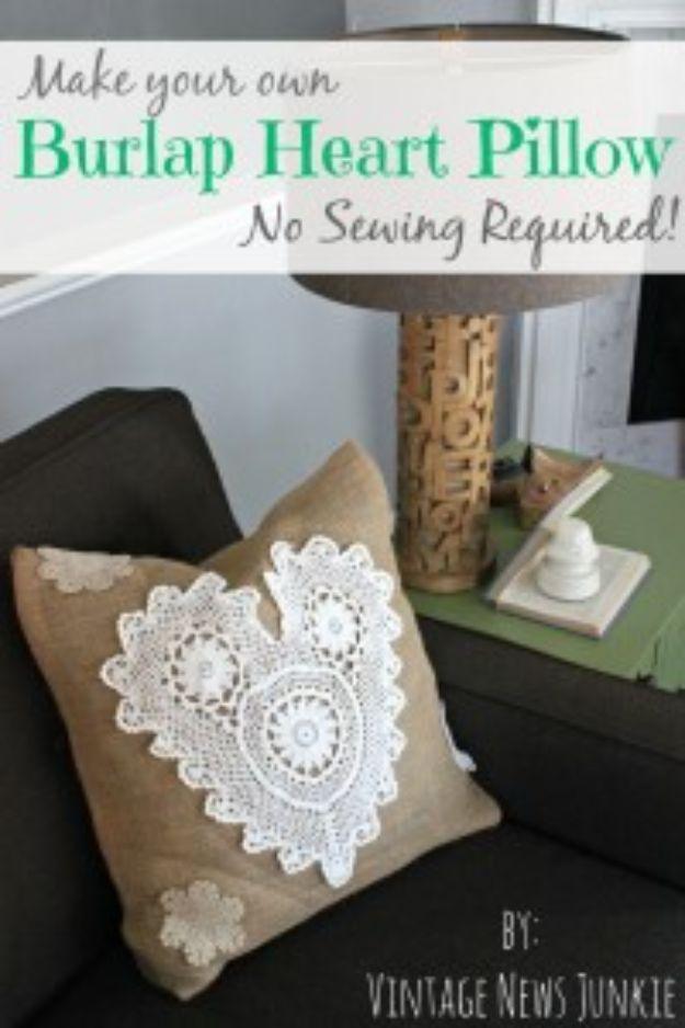 DIY No-Sew Burlap Heart Pillow, a satisfying weekend project worth the effort and a look worth copying this year