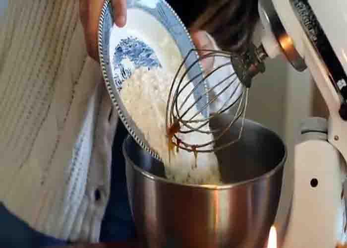 Making the cream cheese pumpkin squares batter