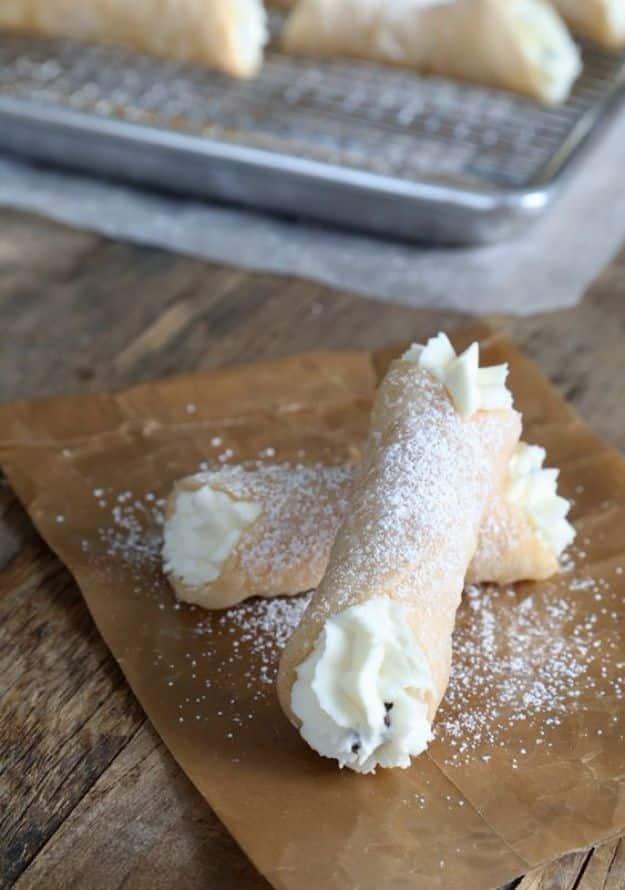 Gluten free cannoli with crisp fried shells, a sweet ricotta mascarpone filling and mini chocolate chips