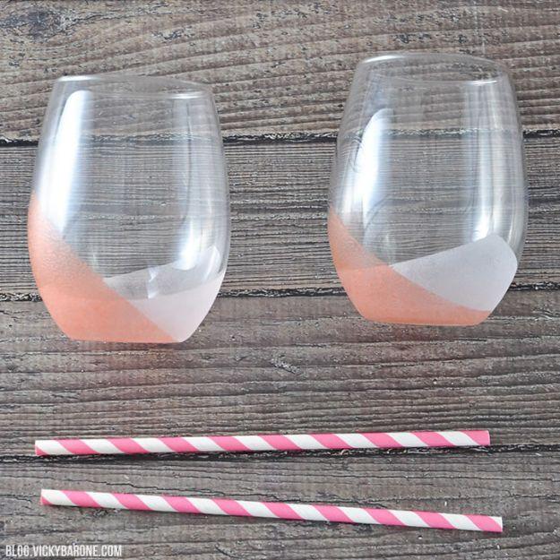DIY Color Block Frosted Tumblers, cheap to pull off with dollar store finds and a detail guests always ask about