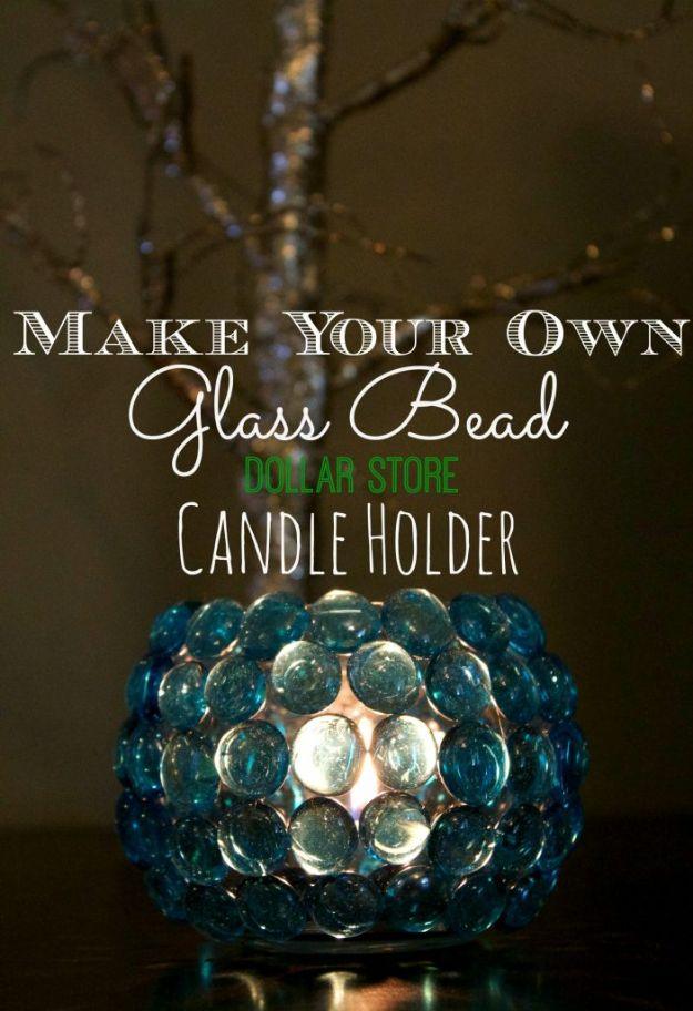 DIY Candle Holders - Glass Bead Candle Holder - Easy Ideas for Home Decor With Candles, Tall Candlesticks and Votives - Fun Wooden, Rustic, Glass, Mason Jar, Boho and Projects With