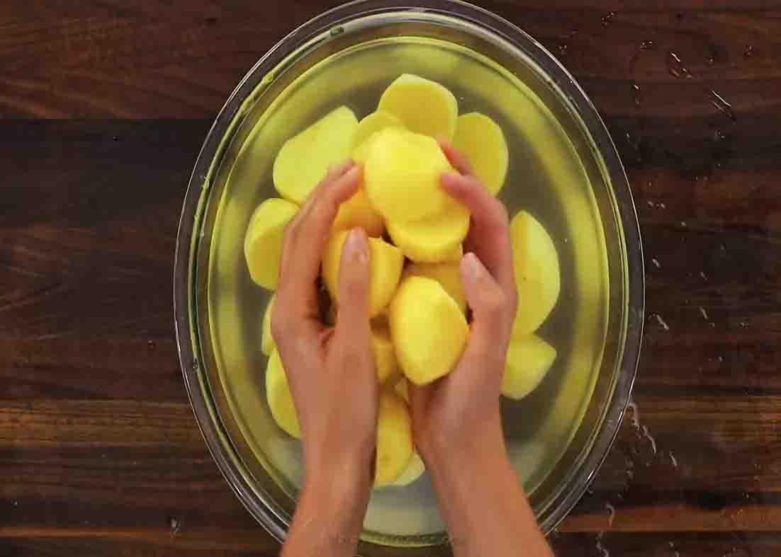 Chopped the potatoes into quarters