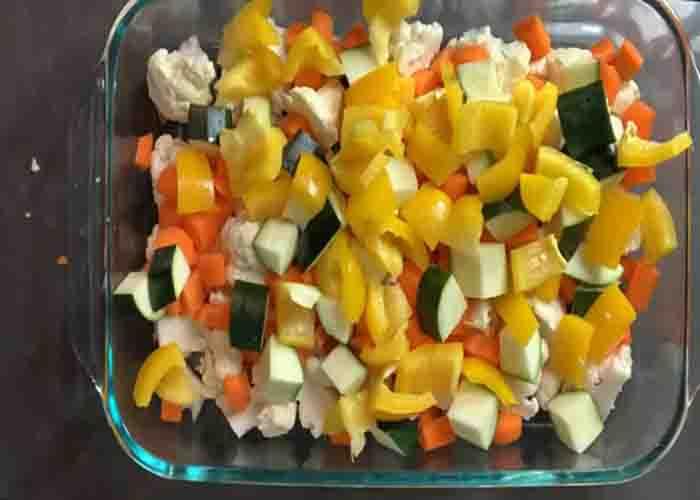 Roasting the veggies for the creamy vegetable casserole recipe
