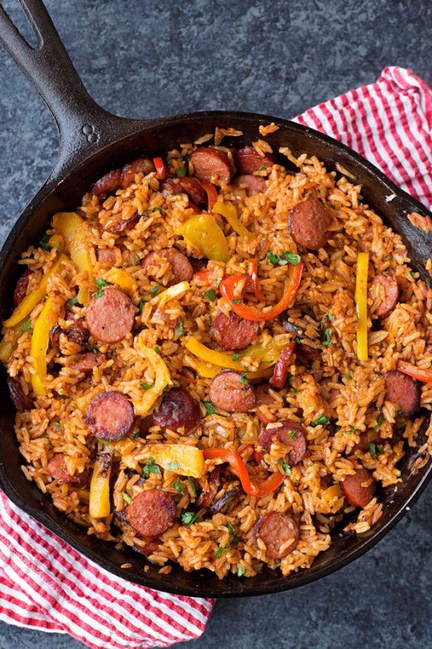 Best Rice Recipes - Sausage Pepper And Rice Skillet - Easy Ideas for Quick Meals Made From a Bag of Rice - Healthy Recipes With Brown, White and Arborio Rice - Cheesy, Fried, Asian