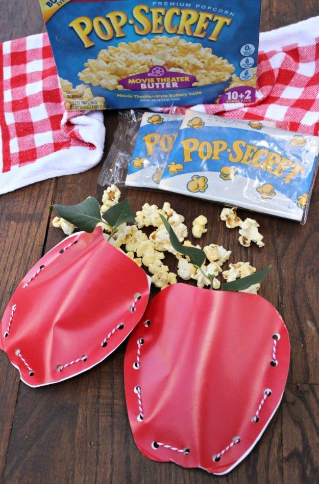Creative fall project, rustic autumn home accent and paper or fabric craft inspiration, focused on fruit popcorn pouches