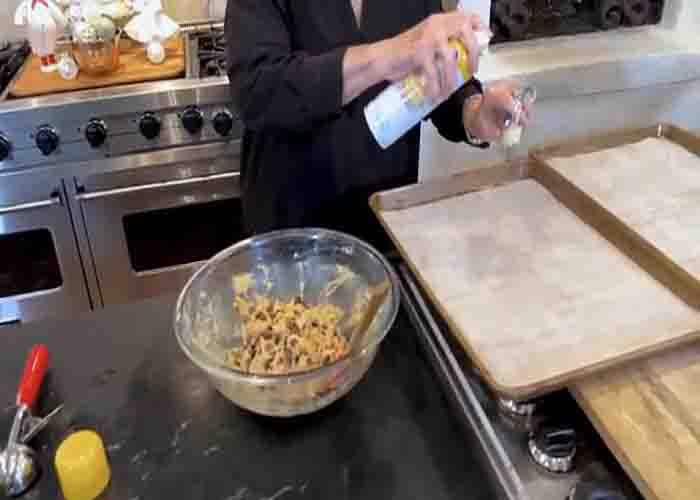 Baking the bacon, chocolate, and rum cookies