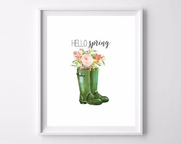 Hello Spring Free Printables, quick to print at home with no special paper needed and color that a plain hallway was missing