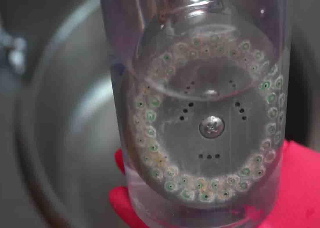 Soaking the shower head to a bowl of vinegar