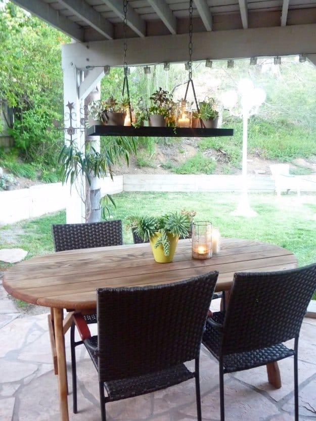 DIY Succulent Chandelier, a low cost idea for a more inviting patio and an easy porch upgrade with basic supplies