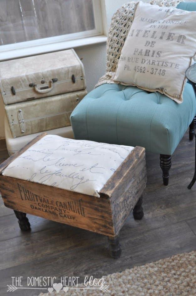 Vintage Crate DIY Footstool, a bedroom decor idea worth trying this season and a budget friendly way to update the space