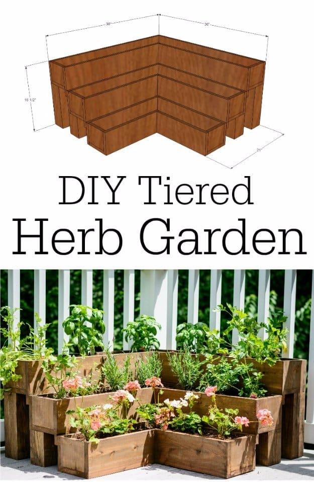 DIY Tiered Herb Garden, a clever outdoor decor idea anyone can build and a simple backyard upgrade using basic supplies
