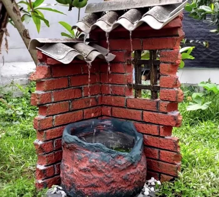Make a cheap garden waterfall out of old styrofoam