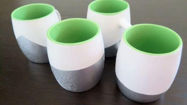 Spray Painted Coffee Mugs, simple enough for a first try at the craft and warmth that a plain corner was missing