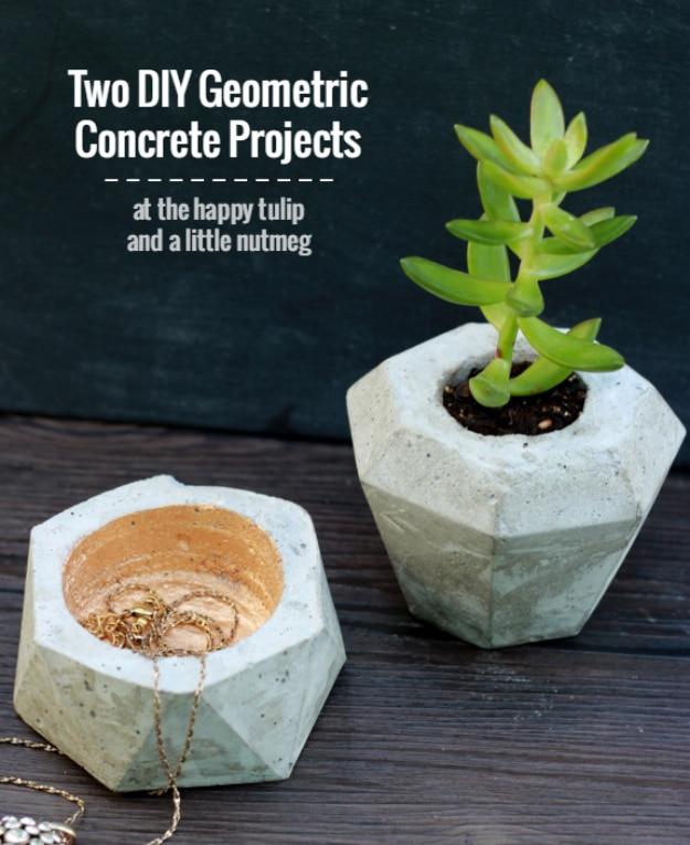 DIY Projects Made With Concrete - Two DIY Geometric Concrete Projects - Quick and Easy DIY Concrete Crafts - Cheap and creative countertops and ideas for floors, patio and porch de
