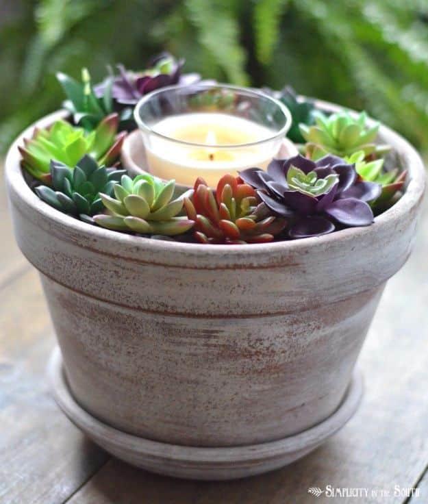 DIY Porch and Patio Ideas - Dollar Tree Succulent Candle Centerpiece - Decor Projects and Furniture Tutorials You Can Build for the Outdoors - Lights and Lighting, Mason Jar Crafts