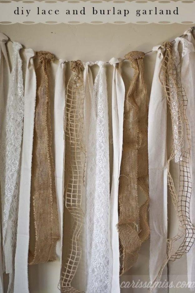 DIY Burlap and Lace Garland, easy to fit into a free afternoon and a clever way to reuse scraps you already have