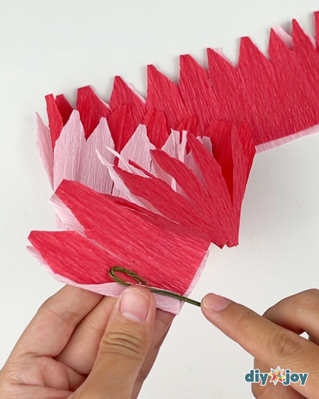 Crepe Paper Flowers — placing the stem