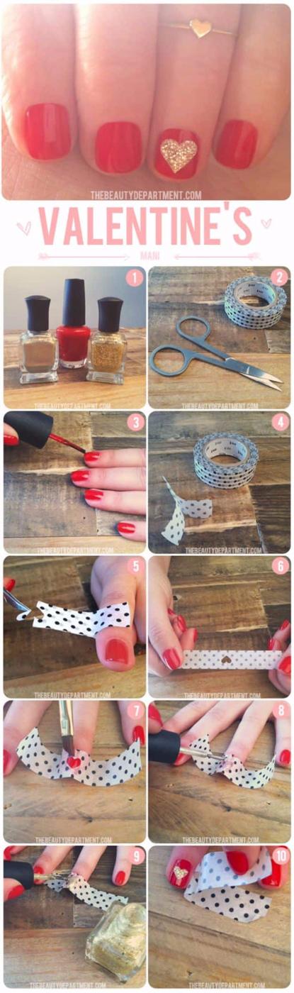 Washi Tape Glitter Heart, a fun quick nail art idea worth trying at home and a fun way to switch up your everyday look