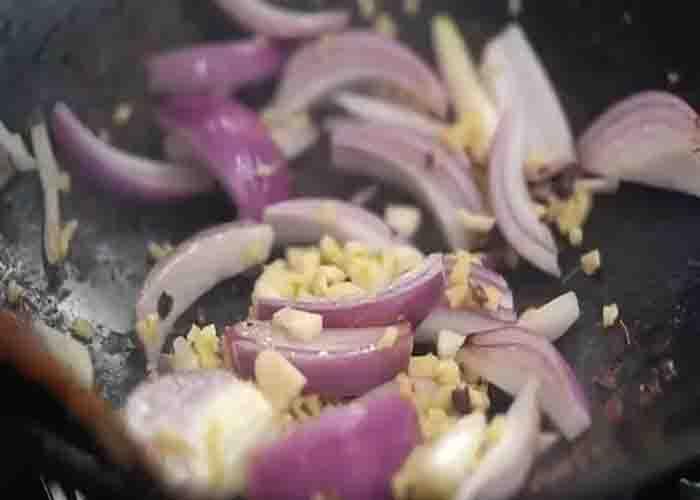 Sauteing the ingredients for the Mongolian beef stir-fry