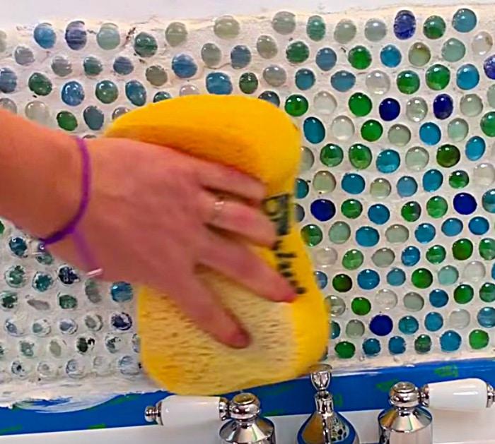 Make a gem backsplash with Dollar Store Gemstones