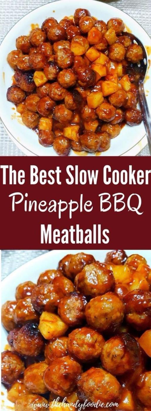 Best Barbecue Recipes - Slow Cooker Pineapple BBQ Meatballs - Easy BBQ Recipe Ideas for Lunch, Dinner and Quick Party Appetizers - Grilled and Smoked Foods, Chicken, Beef and Meat,